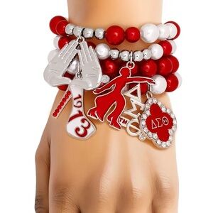 Delta Sigma Theta Red and White Pearl Charm Bracelets